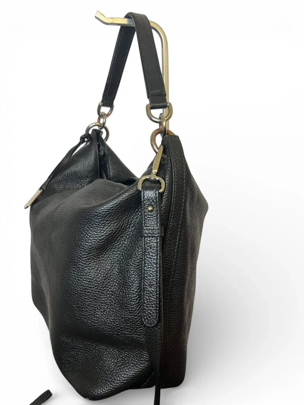 Furla Black Leather Hobo Bag With Removable Shoulder Strap & Silver Hardware